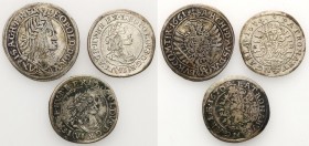Hungary
WORLD COINS

Hungary, Leopold I. 6 kreuzer / krajcar 1670, 1674 KB, Kremnica, 15 kreuzer / krajcar 1661, CA, Vienna, set 3 coins 

Zestaw...