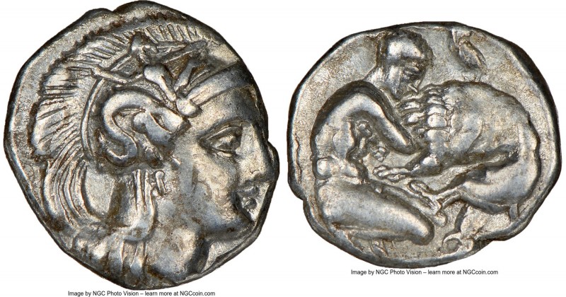 CALABRIA. Tarentum. Ca. 380-280 BC. AR diobol (11mm, 5h). NGC Choice VF. Ca. 325...