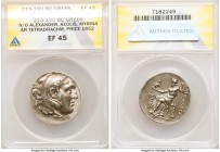 AEOLIS. Myrina. Ca. 215-200 BC. AR tetradrachm (29mm, 1h). ANACS XF 45. Posthumous issue in the name and types of Alexander III the Great of Macedon. ...