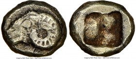 IONIA. Phocaea. Ca. 625-522 BC. EL 1/24 stater or myshemihecte (6mm, 0.45 gm). NGC Choice XF. Head of Ram left; seal left below / Quadripartite incuse...