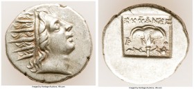 CARIAN ISLANDS. Rhodes. Ca. 88-84 BC. AR drachm (15mm, 2.93 gm, 12h). VF. Plinthophoric standard, Euphanes, magistrate. Radiate head of Helios right /...