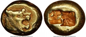 LYDIAN KINGDOM. Alyattes or Walwet (ca. 610-546 BC). EL third-stater or trite (13mm, 4.72 gm). NGC Choice VF 5/5 - 3/5. Uninscribed, Lydo-Milesian sta...
