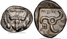 LYCIAN DYNASTS. Mithrapata (ca. 390-360 BC). AR sixth-stater (14mm, 1.45 gm, 10h). NGC MS 4/5 - 4/5. Uncertain mint. Lion scalp facing / MEΘ-PAΠA-T-A,...