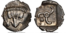 LYCIAN DYNASTS. Mithrapata (ca. 390-360 BC). AR sixth-stater (14mm, 5h). NGC Choice AU. Uncertain mint. Lion scalp facing / MEΘ-PAΠA-T-A, triskeles wi...