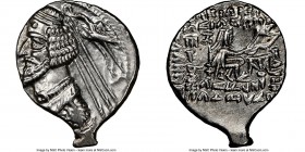 PARTHIAN KINGDOM. Phraates IV (ca. 38-2 BC). AR drachm (22mm, 12h). NGC AU, brushed, irregular flan. Mithradatkart. Diademed and draped bust left, war...