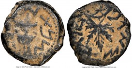 JUDAEA. The Jewish War (AD 66-70). AE prutah (17mm, 6h). NGC Choice Fine. Jerusalem, dated Year 3 (AD 68/9). Year three (Paleo-Hebrew), amphora with b...