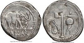 Julius Caesar, as Dictator (49-44 BC). AR denarius (19mm, 3.53 gm, 2h). NGC VF 4/5 - 2/5, bankers mark, scratches. Military mint traveling with Caesar...