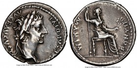 Tiberius (AD 14-37). AR denarius (19mm, 3.83 gm, 8h). NGC Choice VF 5/5 -3/5, brushed, edge cut. Lugdunum, ca. AD 15-18. TI CAESAR DIVI-AVG F AVGVSTVS...
