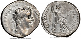 Tiberius (AD 14-37). AR denarius (19mm, 3.78 gm, 1h). NGC Choice VF 4/5 - 3/5. Lugdunum, ca. AD 15-18. TI CAESAR DIVI-AVG F AVGVSTVS, laureate head of...