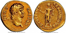 Nero (AD 54-68). AV Aureus (19mm, 7.17 gm, 7h). NGC VF 5/5 - 3/5, graffito. Rome, ca. AD 64-65. NERO-CAESAR, laureate, bearded head of Nero right / AV...