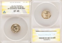 Domitian (AD 81-96). AR denarius (19mm, 6h). ANACS XF 45. Rome, 14 September AD 90-13 September AD 91. IMP CAES DOMIT AVG-GERM P M TR P X, laureate he...