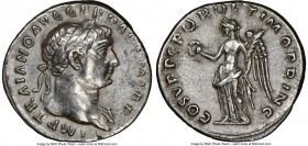 Trajan (AD 98-117). AR denarius (19mm, 6h). NGC Choice XF. Rome, AD 103-111. IMP TRAIANO AVG GER DAC P M TR P, laureate head of Trajan right / COS V P...
