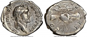Antoninus Pius (AD 138-161). AR denarius (19mm, 6h). NGC VF. Rome, AD 145-147. ANTONINVS-AVG PIVS P P, laureate head right / CO-S II-II, clasped hands...