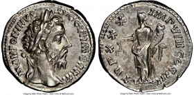 Marcus Aurelius (AD 161-180). AR denarius (19mm, 5h). NGC XF. Rome, December AD 175-December AD 176. M ANTONINVS AVG-GERM SARM, aureate head of Marcus...