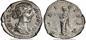 Lucilla (AD 164-182/3). AR denarius (19mm, 12h). NGC XF. Rome, ca. AD 167-168, LVCILLA-AVGVSTA, draped bust of Lucilla right, seen from front, hair we...