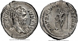 Septimius Severus (AD 193-211). AR denarius (20mm, 12h). NGC Choice XF, brushed. Rome, AD 210. SEVERVS-PIVS AVG, laureate head of Septimius Severus ri...