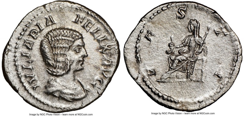 Julia Domna (AD 193-217). AR denarius (20mm, 2.56 gm, 7h). NGC MS 5/5 - 2/5. Rom...