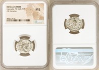 Caracalla (AD 198-217). AR denarius (21mm, 6h). NGC MS. Rome, AD 206-210. ANTONINVS PIVS AVG, laureate head of Caracalla right / VOTA SVSCEPTA X, Cara...