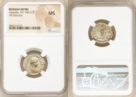 Caracalla (AD 198-217). AR denarius (20mm, 6h). NGC MS. Rome, AD 203. ANTONINVS PIVS AVG, laureate and draped bust of Caracalla right / PONT TR P VI C...