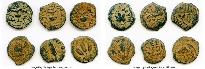 ANCIENT LOTS. Judaea. AD 1st century. Lot of six (6) AE prutahs. Fine. Includes:...