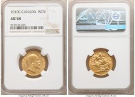 Edward VII gold Sovereign 1910-C AU58 NGC, Ottawa mint, KM14, S-3970. An appreciable offer on the precipice of Mint State with scant traces of mint lu...