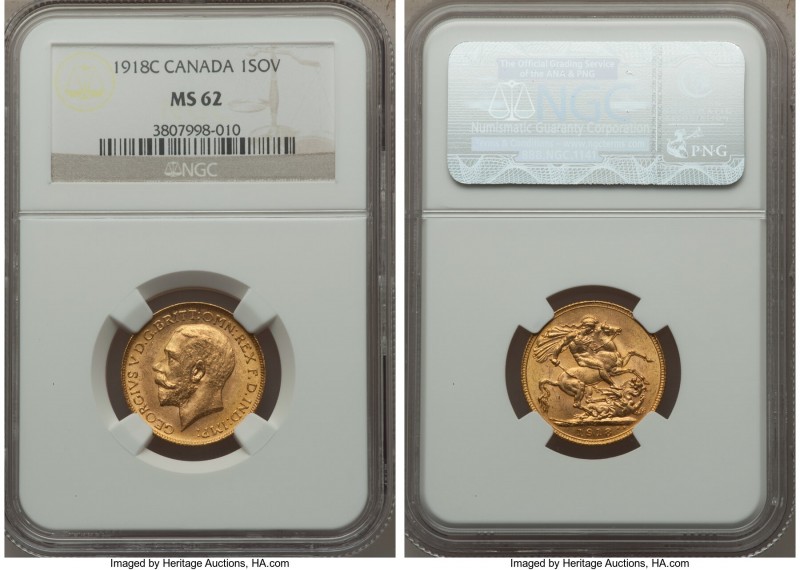 George V gold Sovereign 1918-C MS62 NGC, Ottawa mint, KM20. AGW 0.2354 oz.

HI...