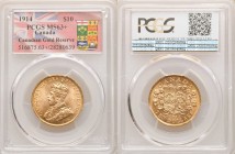 George V gold 10 Dollars 1914 MS63+ PCGS, Ottawa mint, KM27. Three year type. Canada Gold Reserve. AGW 0.4838 oz. 

HID09801242017

© 2020 Heritag...