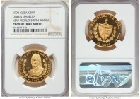 Republic gold Proof "Queen Isabella" 50 Pesos 1990 PR69 Ultra Cameo NGC, Havana mint, KM300. Mintage: 250. Commemorates 500th Anniversary - Discovery ...