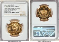 Republic gold Proof "Christopher Columbus" 50 Pesos 1990 PR69 Ultra Cameo NGC, Havana mint, KM298. Mintage: 250. Commemorates 500th Anniversary - Disc...