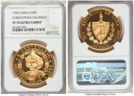Republic gold Proof "Christopher Columbus" 100 Pesos 1990 PR70 Ultra Cameo NGC, Havana mint, KM302. Mintage: 250. Commemorates 500th Anniversary - Dis...