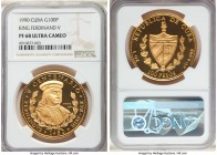 Republic gold Proof "King Ferdinand V" 100 Pesos 1990 PR68 Ultra Cameo NGC, Havana mint, KM303. Mintage: 250. Commemorates 500th Anniversary - Discove...