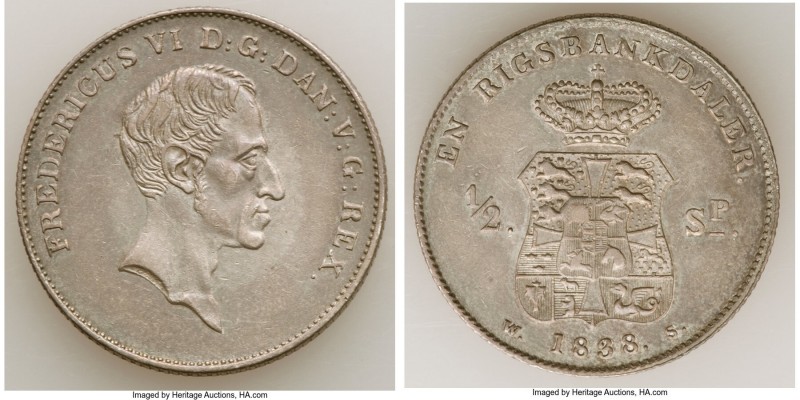 Frederick VI Rigsbankdaler (1/2 Speciedaler) 1838-WS XF, Copenhagen mint, KM706....