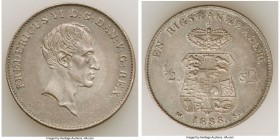 Frederick VI Rigsbankdaler (1/2 Speciedaler) 1838-WS XF, Copenhagen mint, KM706.3. 31.6mm. 14.46gm. Argent, gray-blue and gold toned. 

HID098012420...