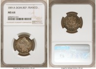 Republic Franco 1891-A MS64 NGC, Paris mint, KM11. Toned over in various shades of rose-gray, blue and gold. 

HID09801242017

© 2020 Heritage Auc...