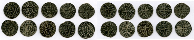 10-Piece Lot of Uncertified Assorted Deniers ND (12th-13th Century) VF, Includes...