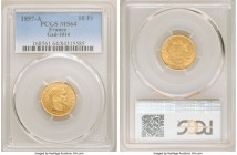 Napoleon III gold 10 Francs 1857-A MS64 PCGS, Paris mint, KM784.3, Gad-1014. AGW 0.0933 oz. 

HID09801242017

© 2020 Heritage Auctions | All Right...