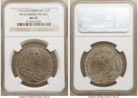 Regensburg. 1/2 Taler 1774-GCB MS62 NGC, KM422. With portrait, name and titles of Emperor Joseph II. Opaque cobalt centers with a backlit salmon iride...