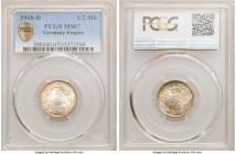 Wilhelm II 1/2 Mark 1916-D MS67 PCGS, Munich mint, KM17. Russet and gold tone lightly dispersed over surfaces.

HID09801242017

© 2020 Heritage Au...