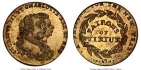 Middlesex gilt-copper "Patrons of Virtue" Farthing ND (c.1790) AU Details (Cleaned) PCGS, D&H-1135a. Plain edge. 21mm. GEORGIVS III ET CHARLOTTE REX E...
