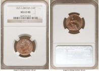 George IV Farthing 1825 MS63 Red and Brown NGC, KM677, S-3822. The surfaces are remarkably clean and lustrous for the assigned grade.

HID0980124201...