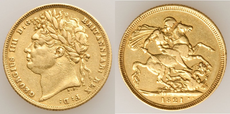 George IV gold Sovereign 1821 XF (Cleaned), KM682, S-3800. 22mm. 7.87gm. 

HID...