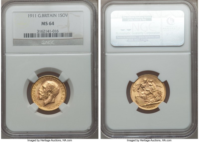 George V gold Sovereign 1911 MS64 NGC, KM820. AGW 0.2355 oz. 

HID09801242017...