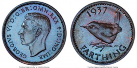 George VI Proof Farthing 1937 PR66 Brown PCGS, KM-843, S-4116. Chocolate brown bathed in a veil of electric blue toning. 

HID09801242017

© 2020 ...