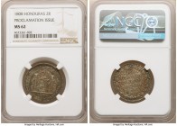 Ferdinand VII "Proclamation" 2 Reales 1808 MS62 NGC, FERNANDO VII REY DE ESPANA YDESUS INDIAS Crowned arms between pillars and worlds, * 2 R * below /...