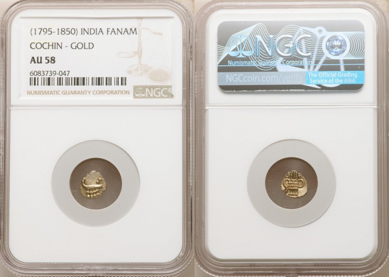 Cochin 10-Piece Lot of Certified gold Fanams ND (1795-1850) AU58 NGC, KM10. Sold...