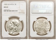 Johann II 5 Kronen 1900 MS63 NGC, Vienna mint, KM-Y4, Dav-216. Mintage: 5,000. First and rarest date of four year type. 

HID09801242017

© 2020 H...