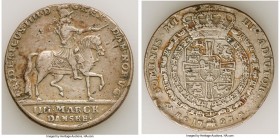 Frederick IV 4 Mark (Krone) 1723-HCM VF, KM220, Dav-1290. 40.1mm. 21.88gm. Tan and rust colored toning. 

HID09801242017

© 2020 Heritage Auctions...