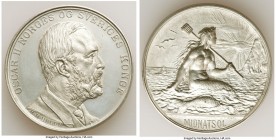 Oscar II white-metal "Midnight Sun" Medal ND (1872-1905) UNC, Forrer VII, pg. 134. By H. R. Brunn and X. Ania. 40mm. 26.13gm. OSCAR II NORGES OG SVERI...