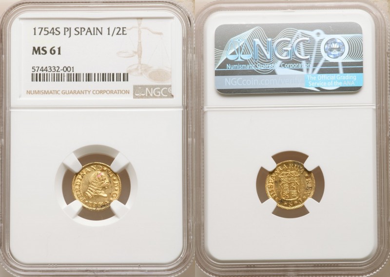 Ferdinand VI gold 1/2 Escudo 1754 S-PJ MS61 NGC, Seville mint, KM374.

HID0980...