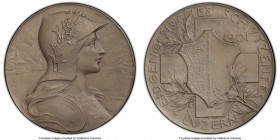Confederation silver Matte Specimen "Lucerne Shooting Festival" Medal 1901 SP65 PCGS, Richter-879b. 45mm. By Hans Frei. Helvetia right in helmet and a...